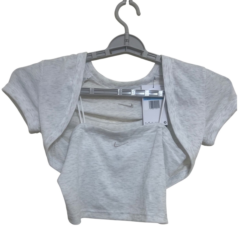 Nike Cami and Shrug Set Womens Size M Grey New Ribbed Logo HJ1299-051